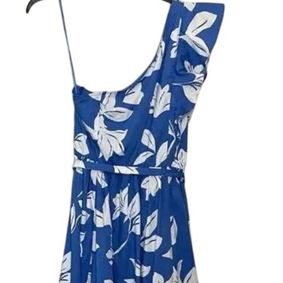 NWT J Crew Floral Ruffle One Shoulder Midi Dress Tie Elastic Waist 14 Blue White - Picture 7 of 15